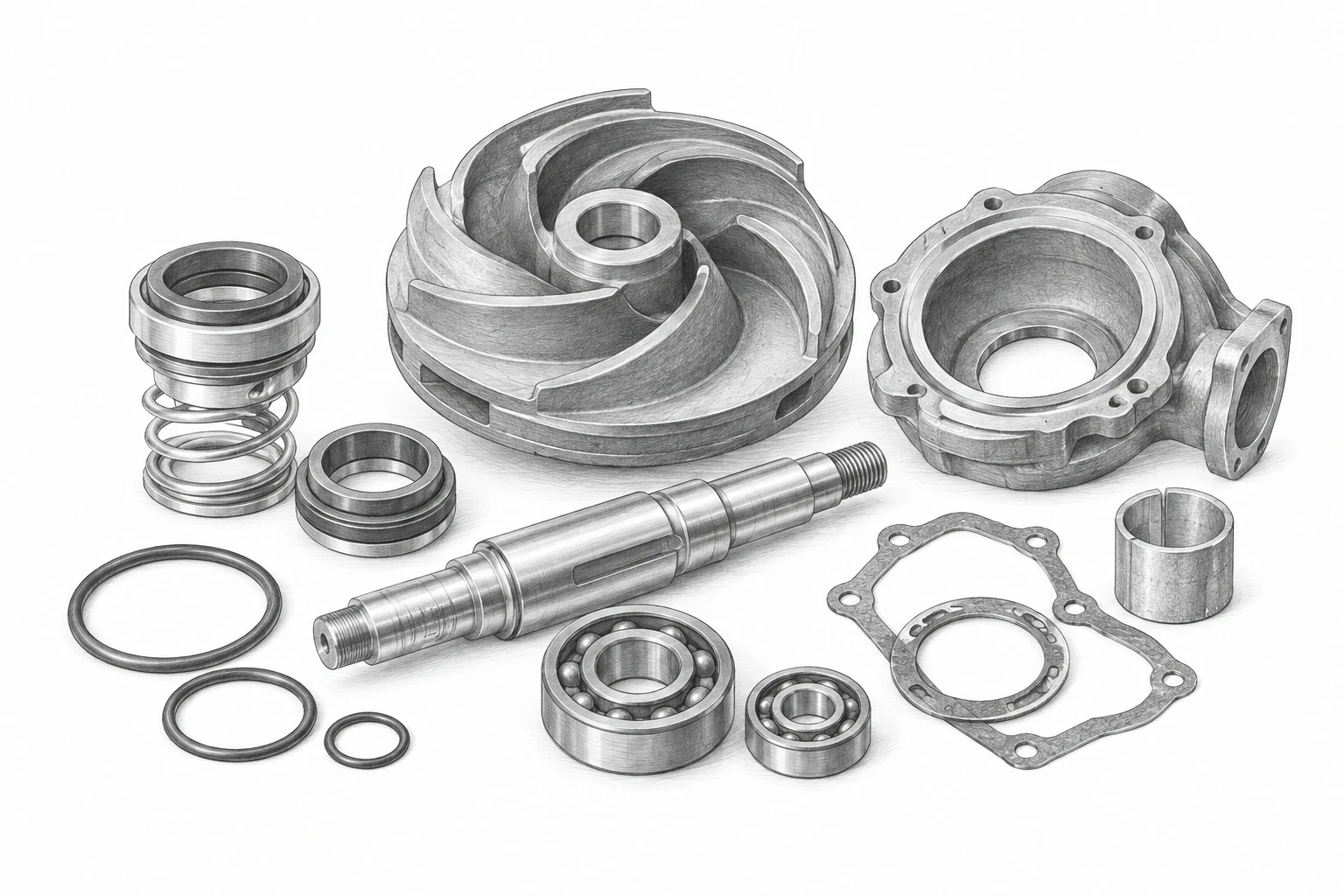 Комплектующие (запасные части) насосов, не имеющие самостоятельных группировок — основной вид